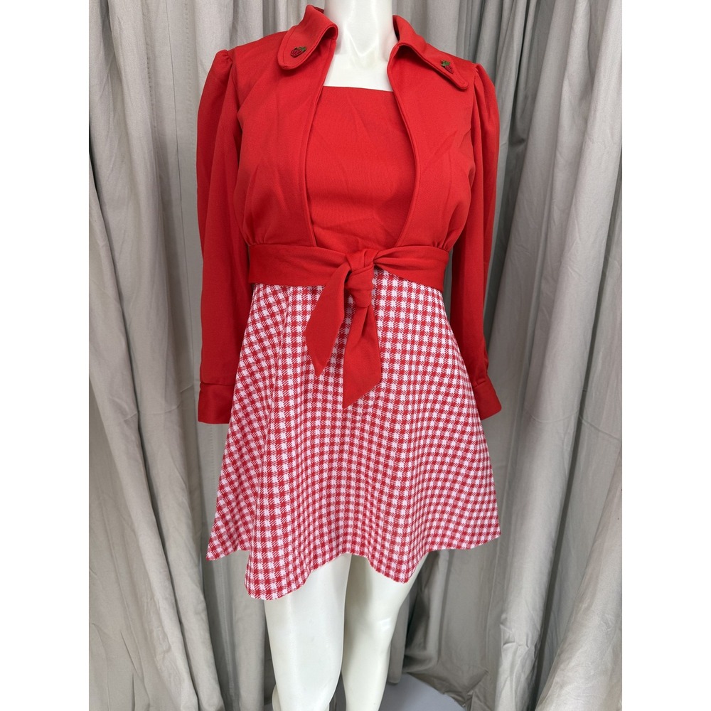 Vintage Red Gingham Dress and Tie Front Jacket Set 2 Piece Retro Mini Dress
